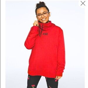 PINK Victoria’s Secret Red Sherpa Lined Campus Cowl Neck Long Sleeve Sweater S